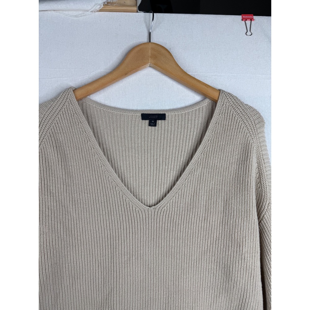 J. Crew Womens Ribbed V Neck Beach Sweater Size Medium Beige - Picture 3 of 7